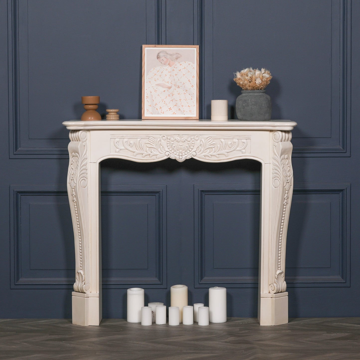 Aged Ivory Carved Fire Surround