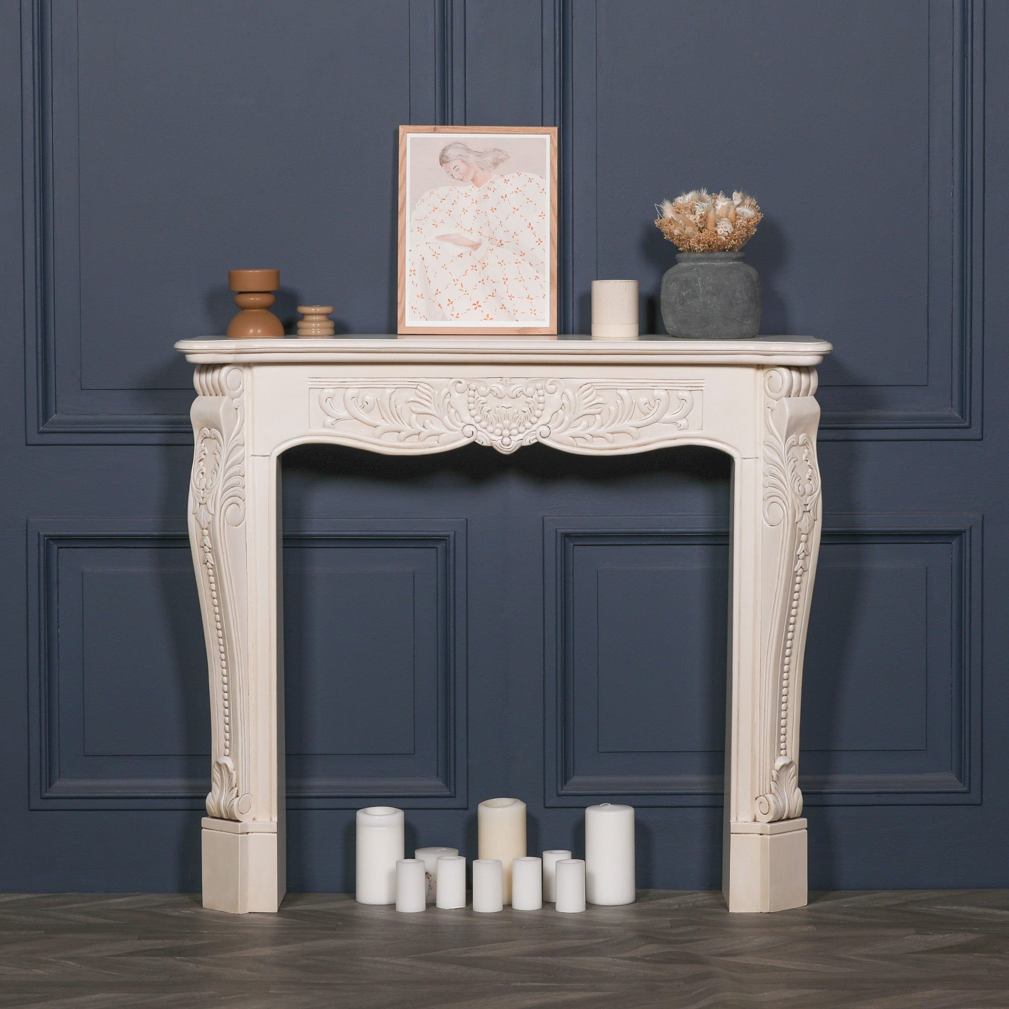 Aged Ivory Carved Fire Surround