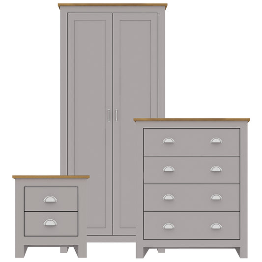 Harry Christian Home Grey And Oak Three Piece Bedroom Furniture Set