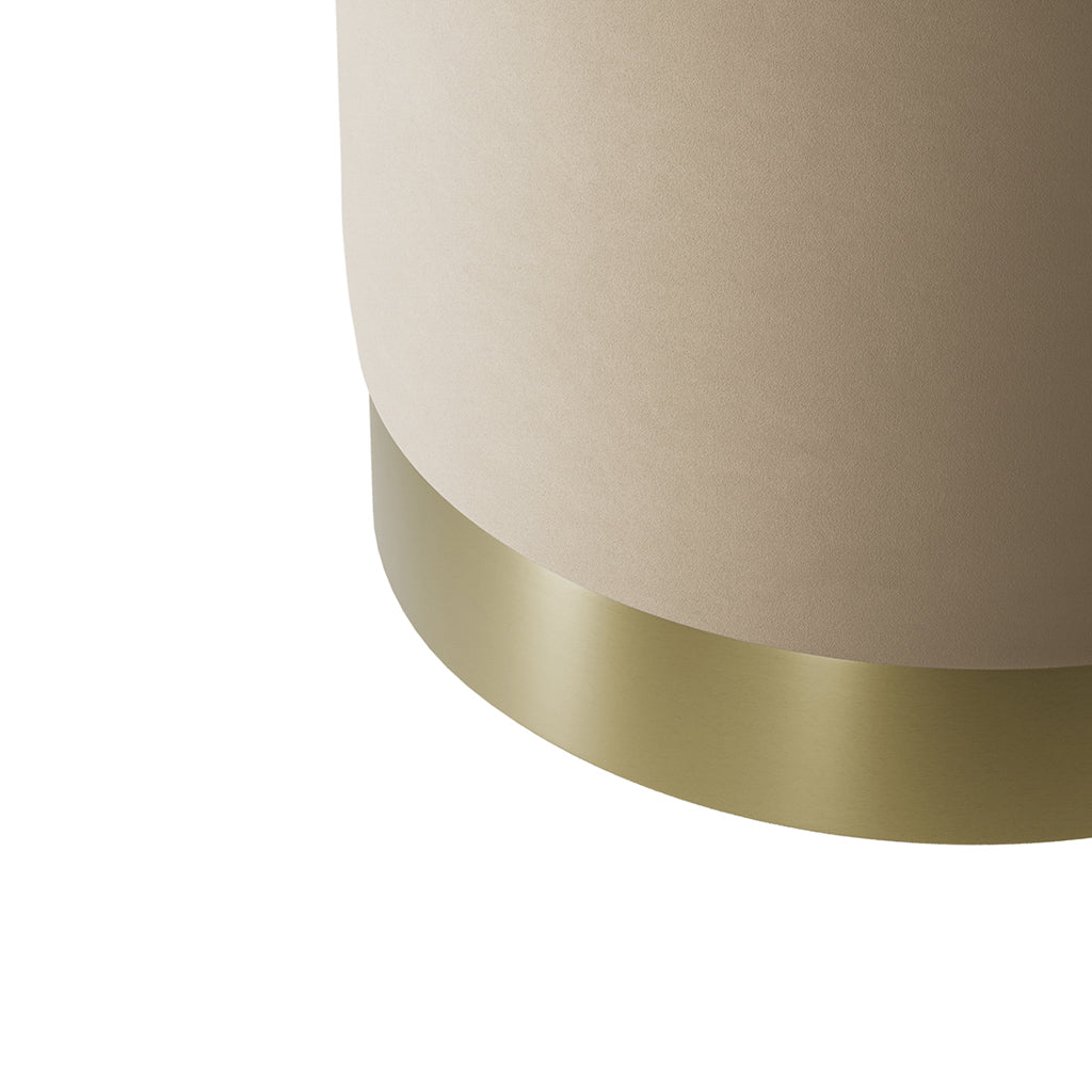 Harry Christian Home Beige Velvet Small Pouffe With Brushed Gold Base