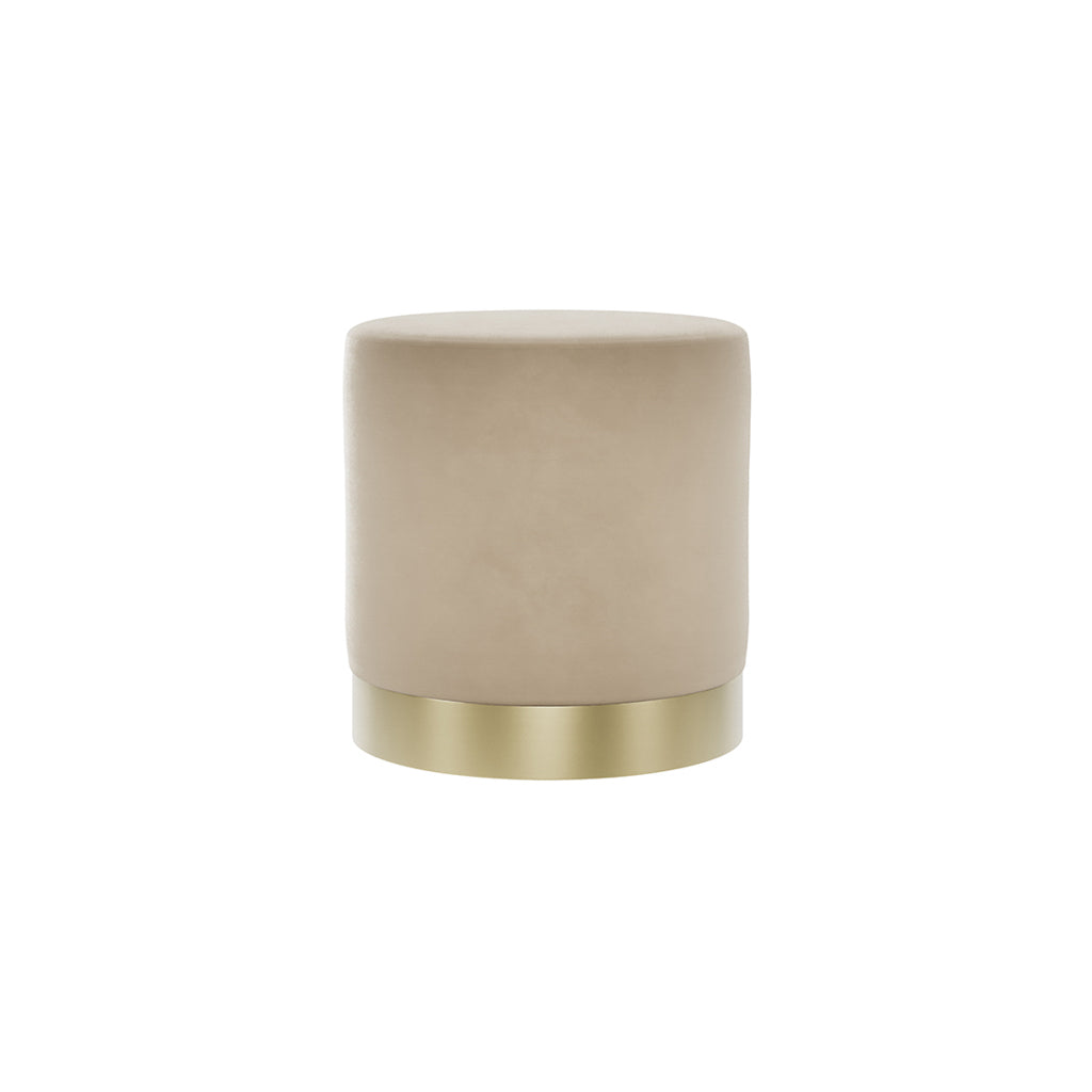 Harry Christian Home Beige Velvet Small Pouffe With Brushed Gold Base