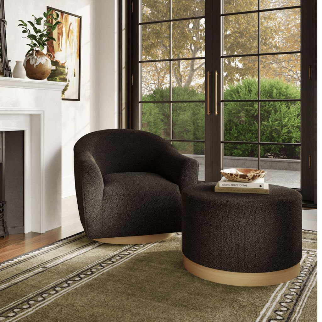 Harry Christian Home Black Large Pouffe With Oak Base