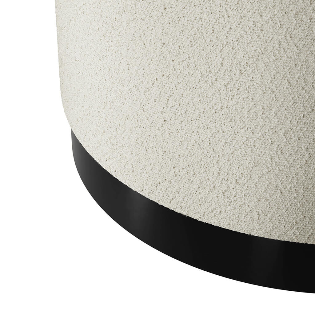 Harry Christian Home Ivory Boucle Large Pouffe With Black Base