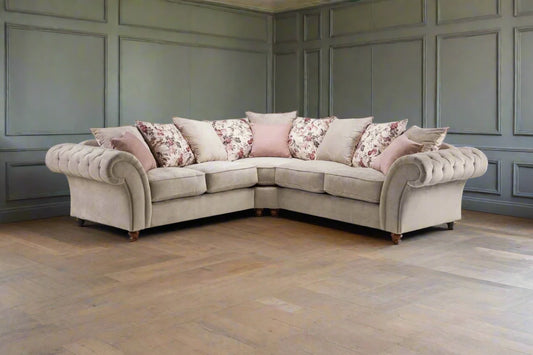 Large Chesterfield Style Corner Sofa Scatter Cushions Floral Heritage Home
