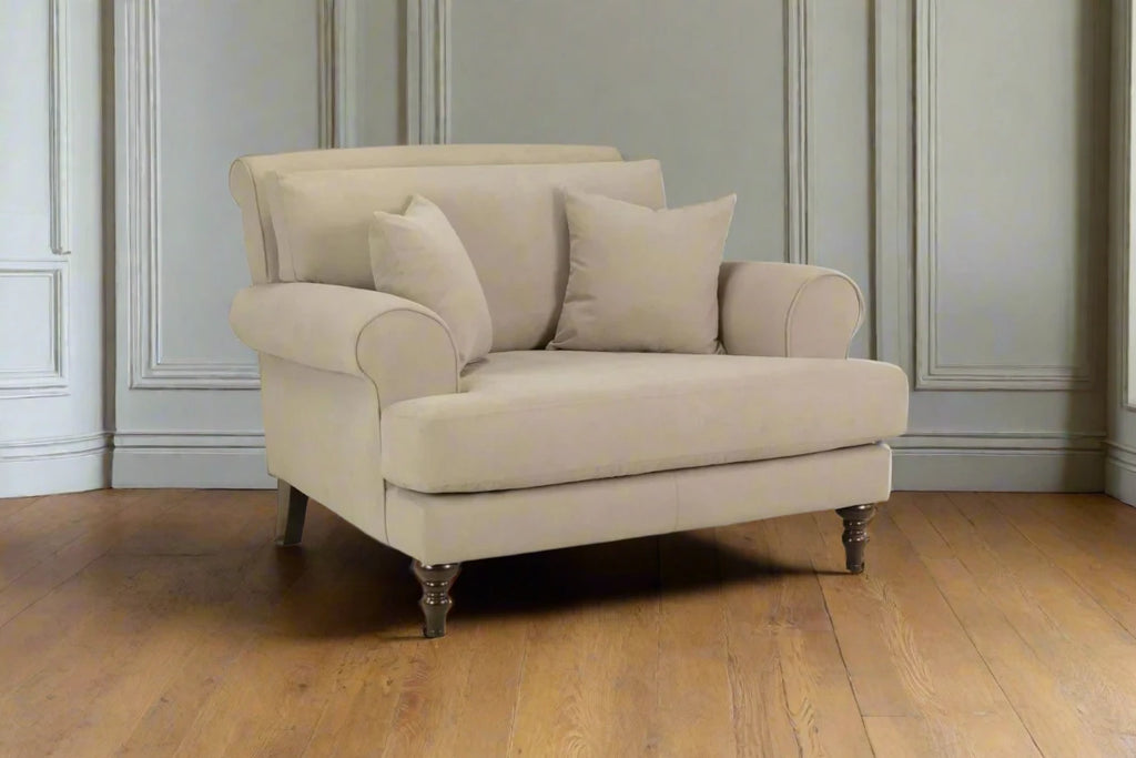 Love Seat / Large Armchair In Beige Scrolled Arm Classical Style Armchair Heritage Home Sofas 
