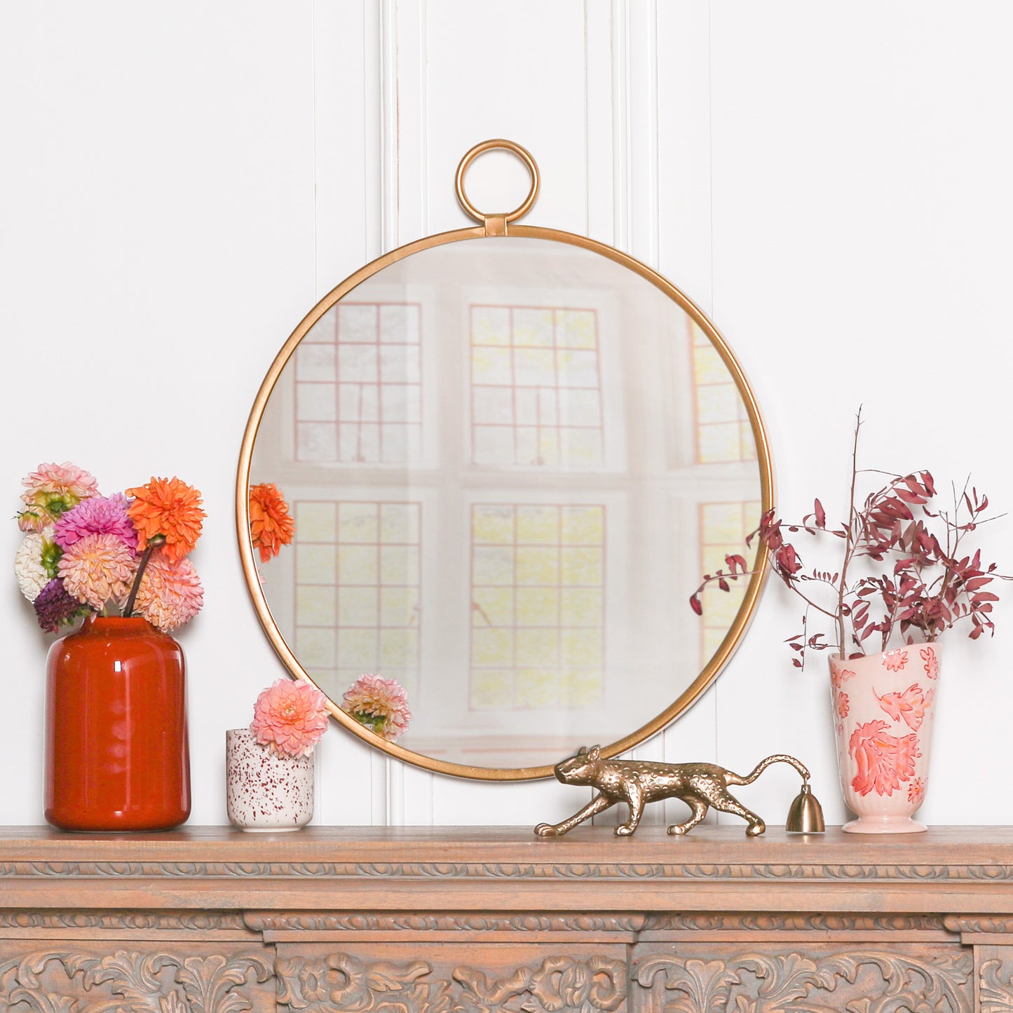 Gold Round Hook Wall Mirror