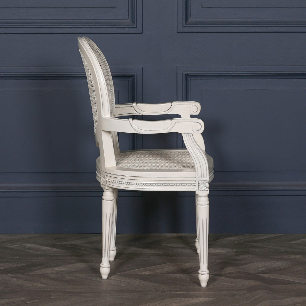 Off White Chateau Rattan Dining / Bedroom Arm Chair