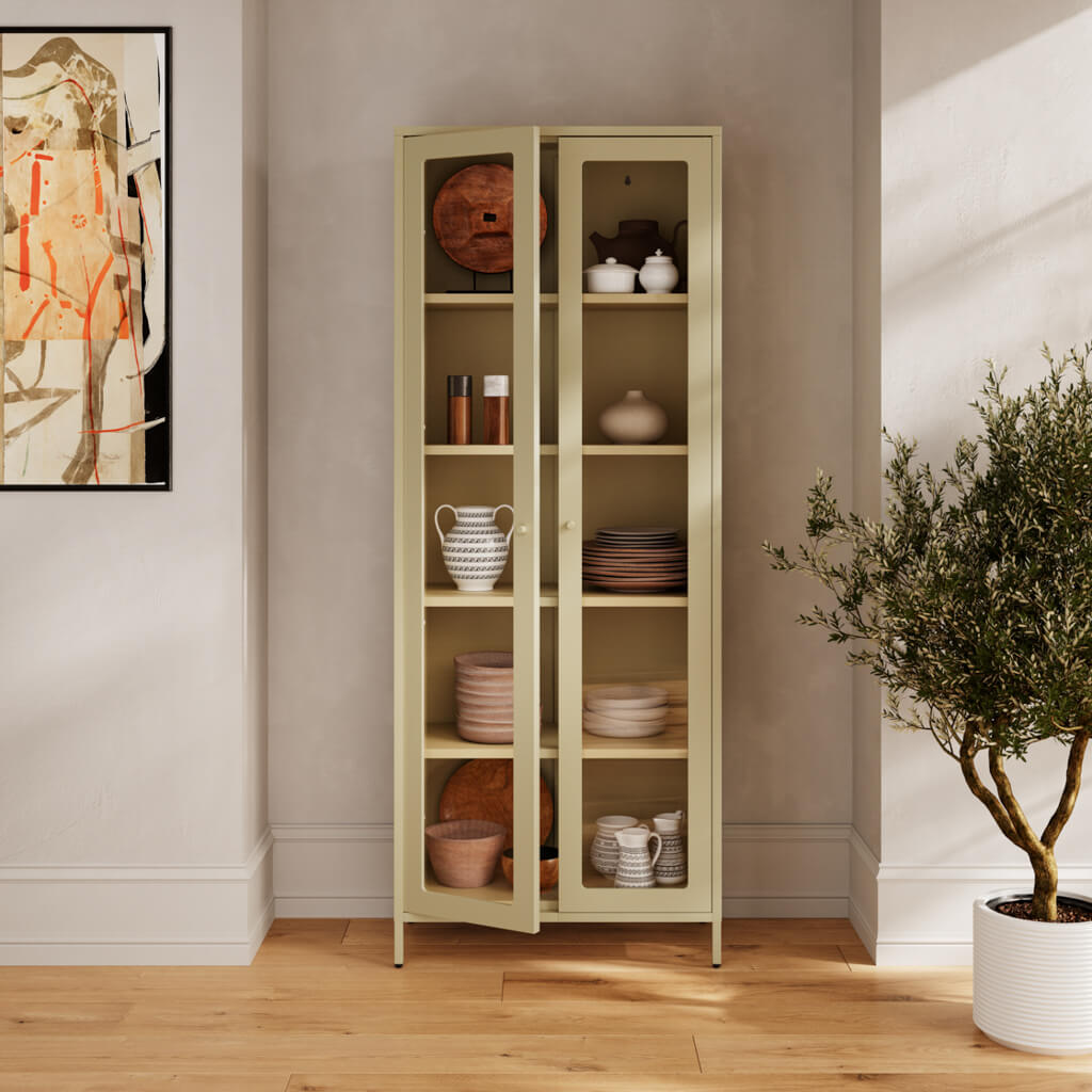 Harry Christian Home Tall Beige Display Cabinet