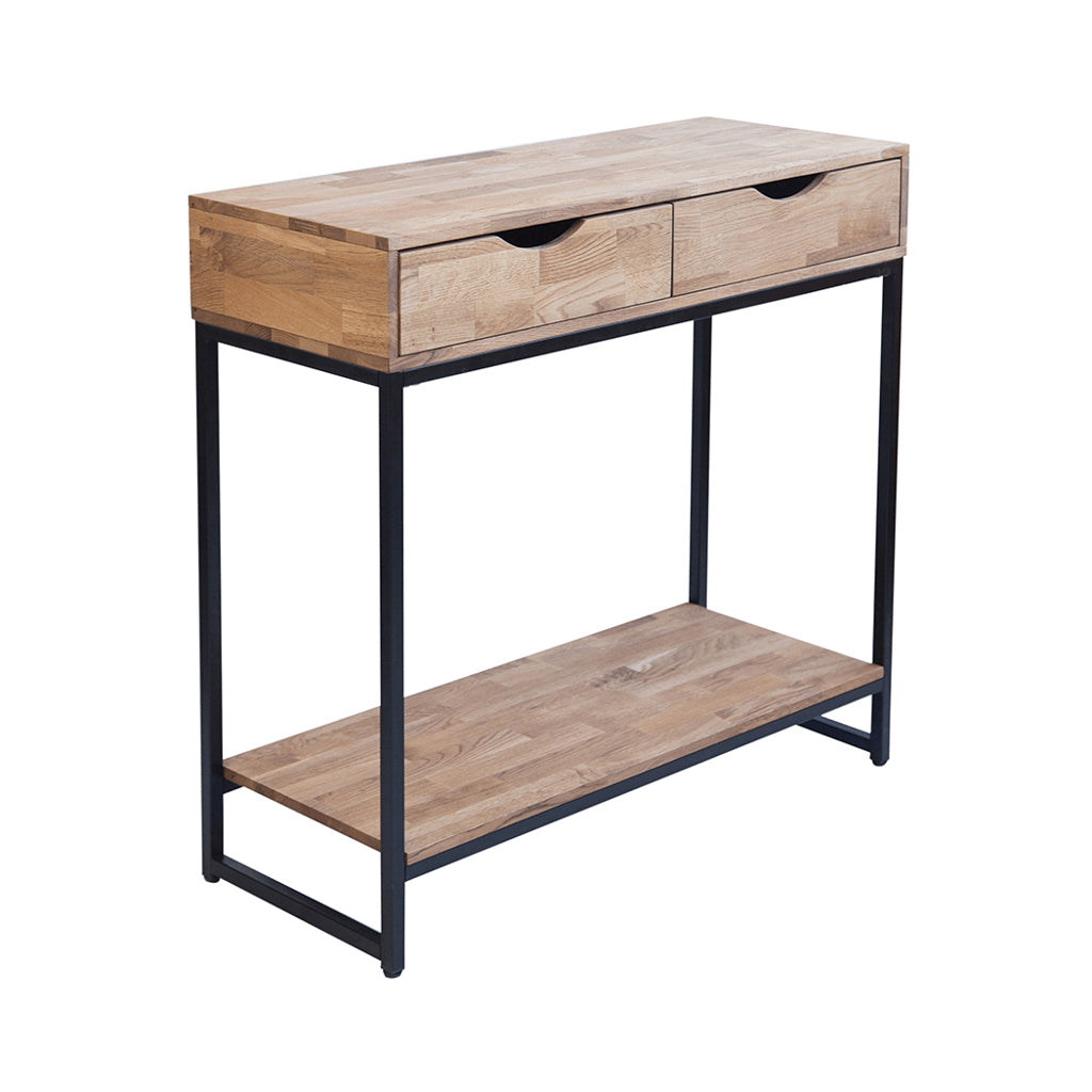 Harry Christian Home Industrial Console Table Solid Oak Black Metal Frame