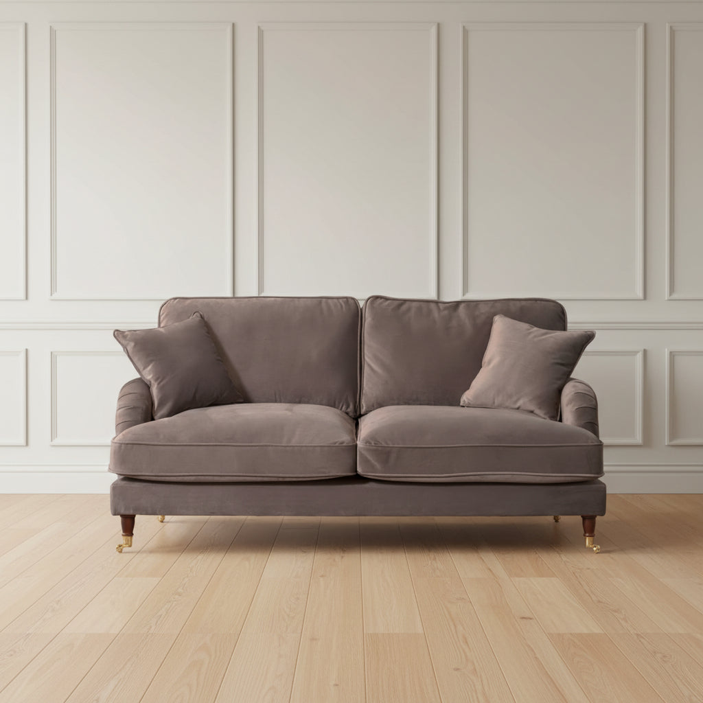 Mole Brown Velvet Upholstered 3 Seater Sofa