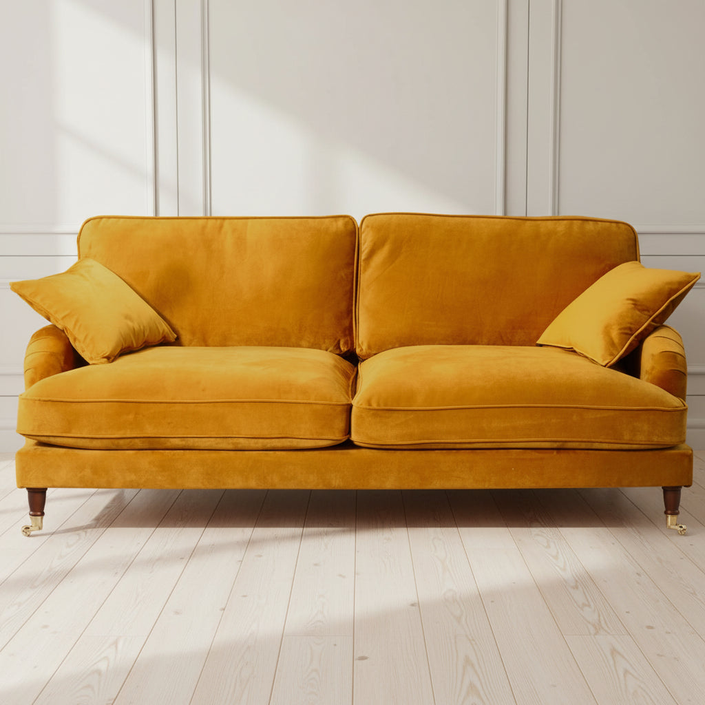Mustard Yellow Velvet 4 Seater Sofa