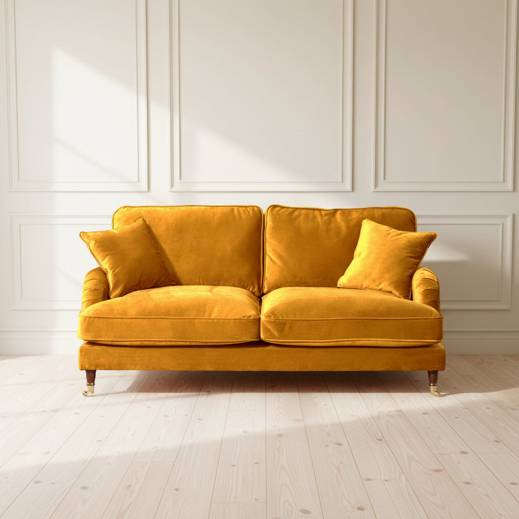 Mustard Yellow Velvet Upholstered 3 Seater Sofa