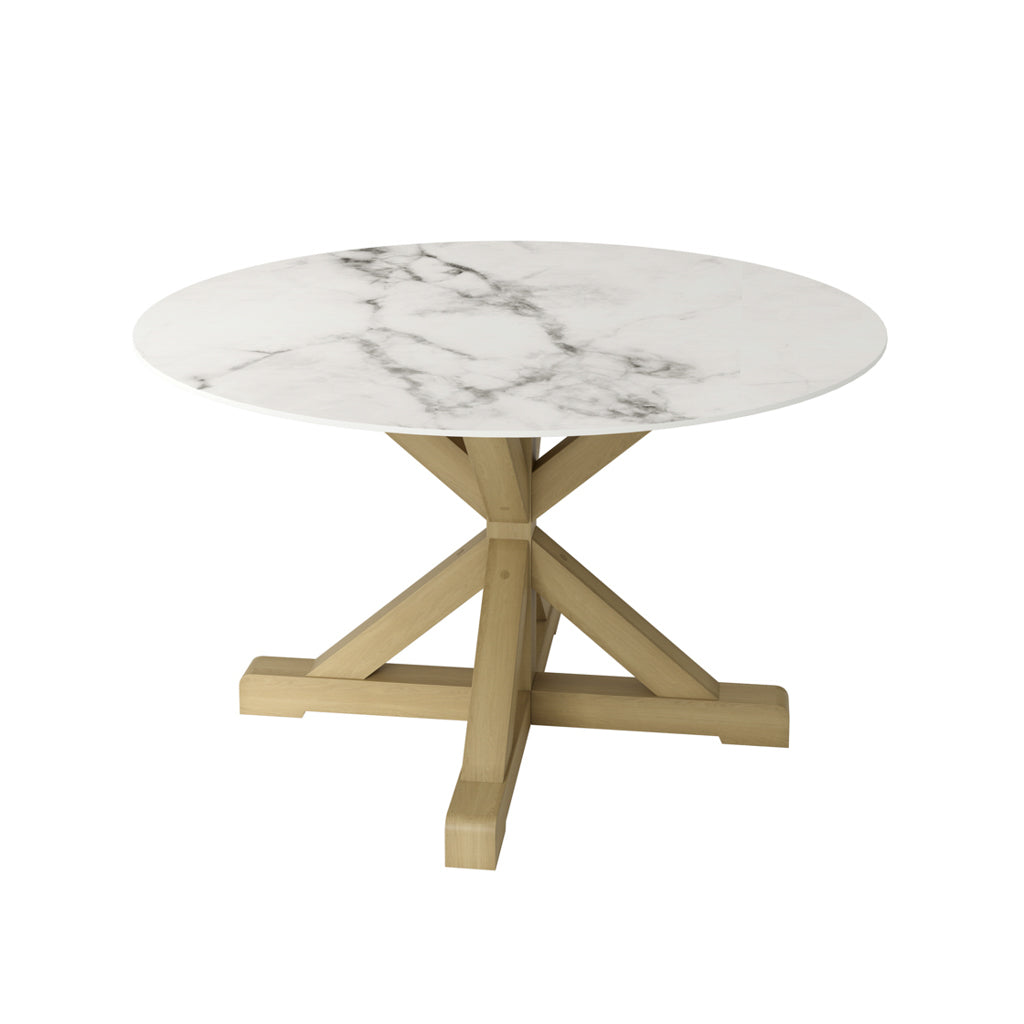 Harry Christian Home Rustic Wood & Circular Marble Top Dining Table