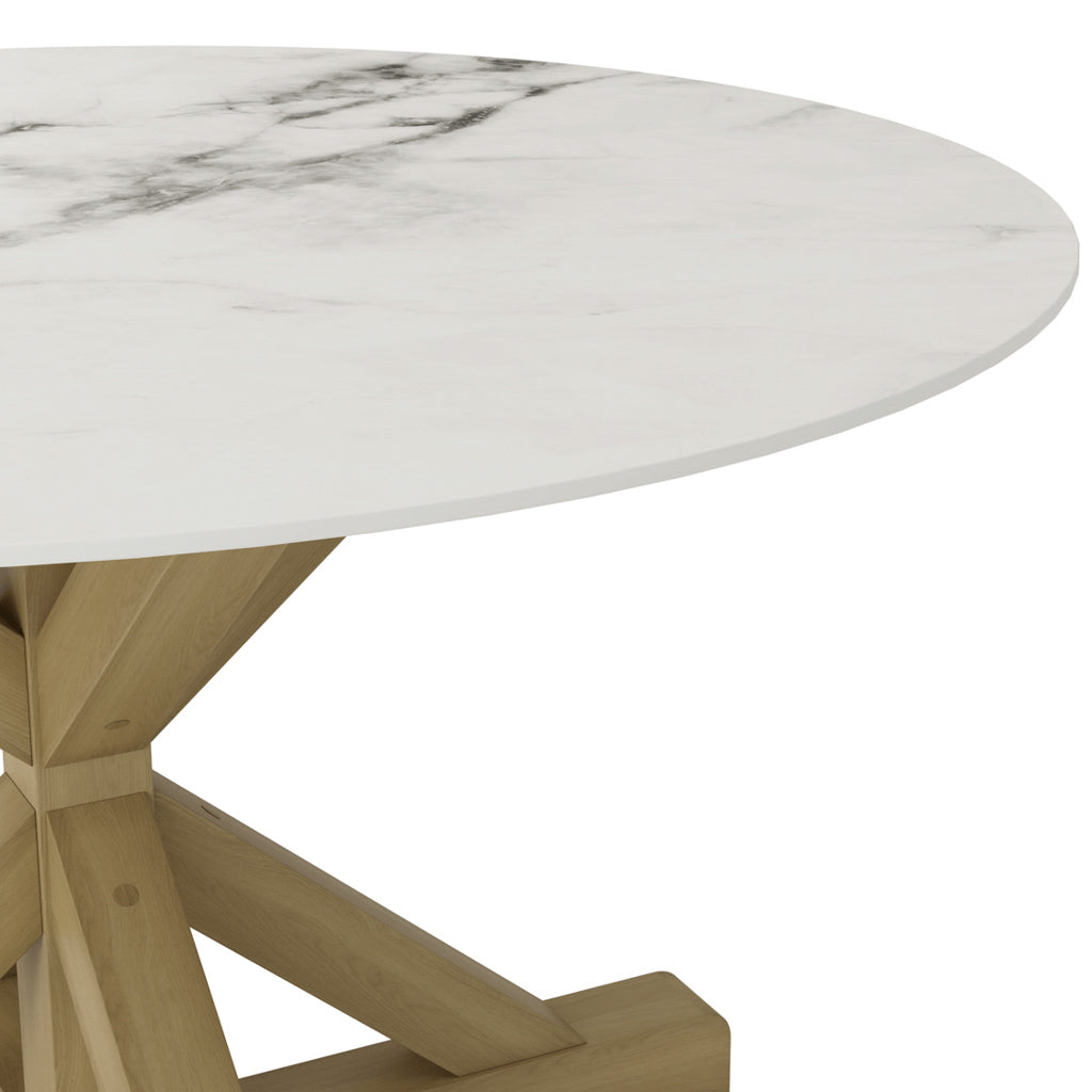Harry Christian Home Rustic Wood & Circular Marble Top Dining Table