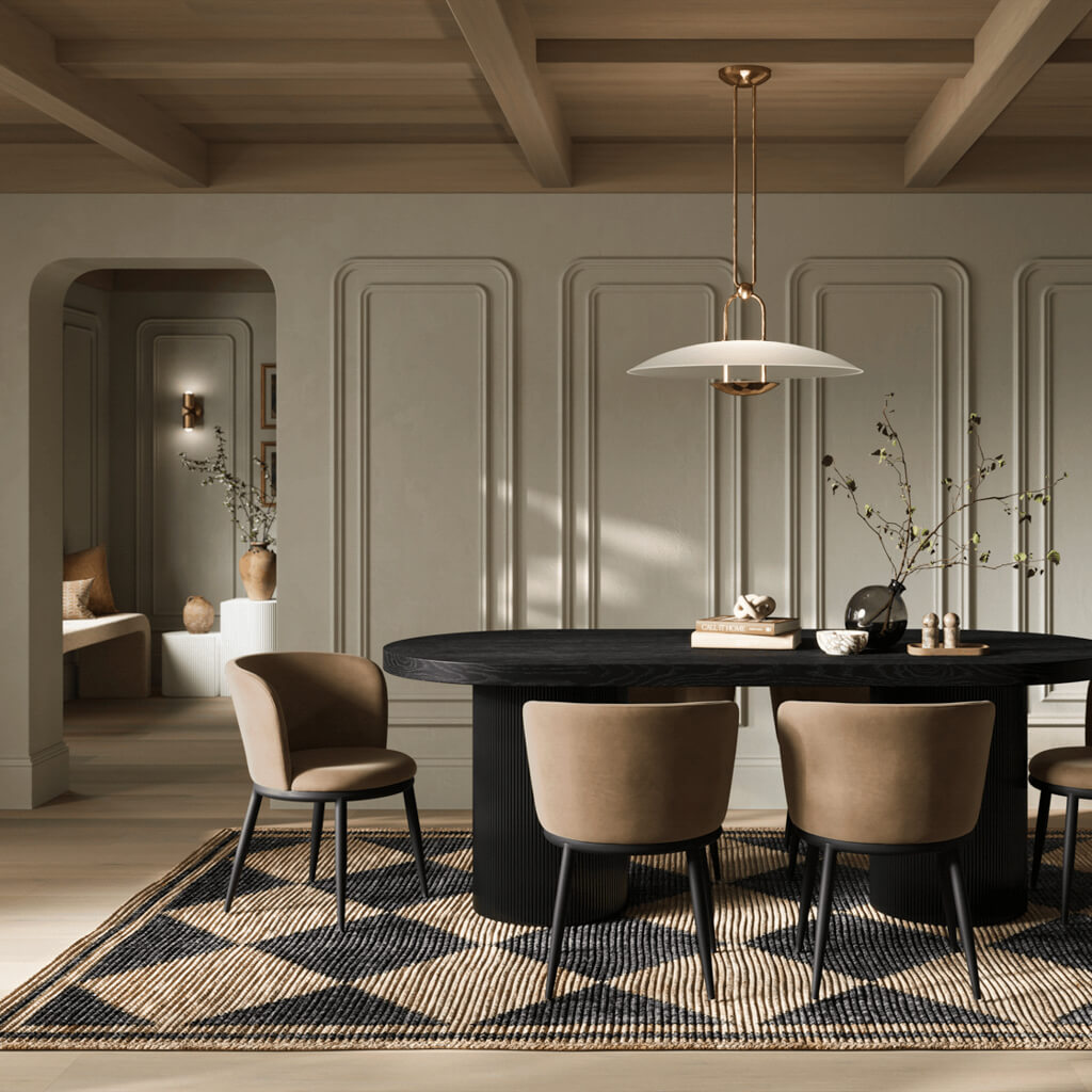 Rina Black Dining Table with 4 Nova Mole Chairs