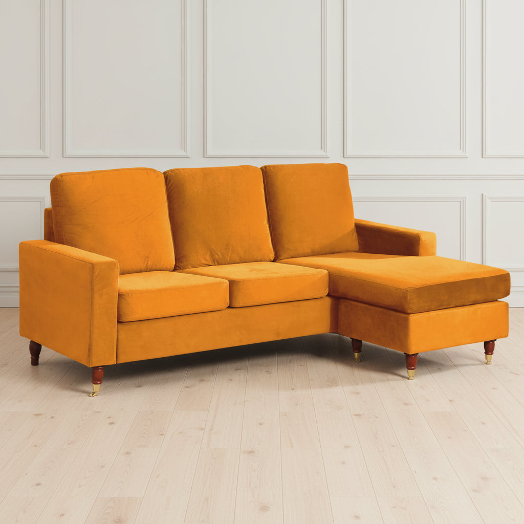 ORANGE VELVET UNIVERSAL CORNER SOFA
