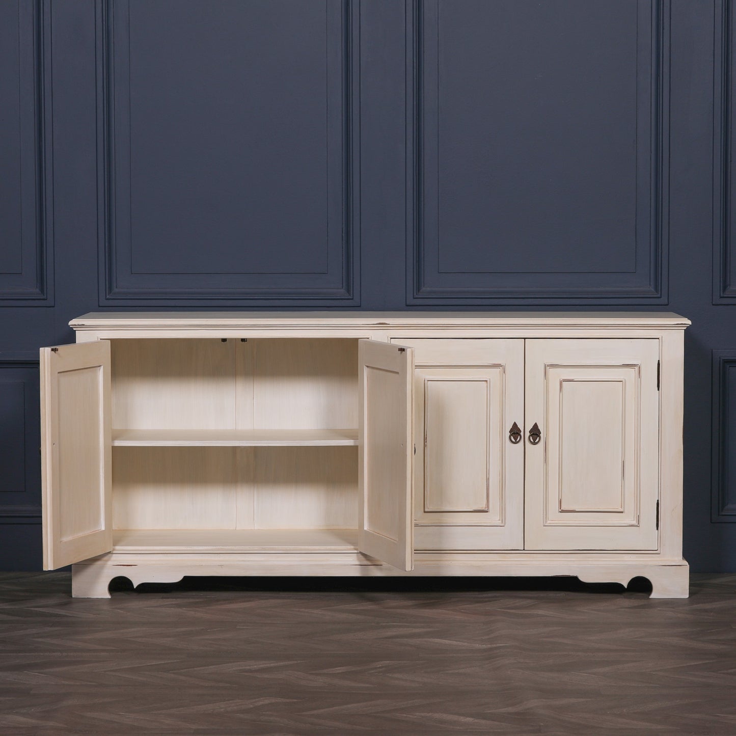 White Distressed Oriental Sideboard