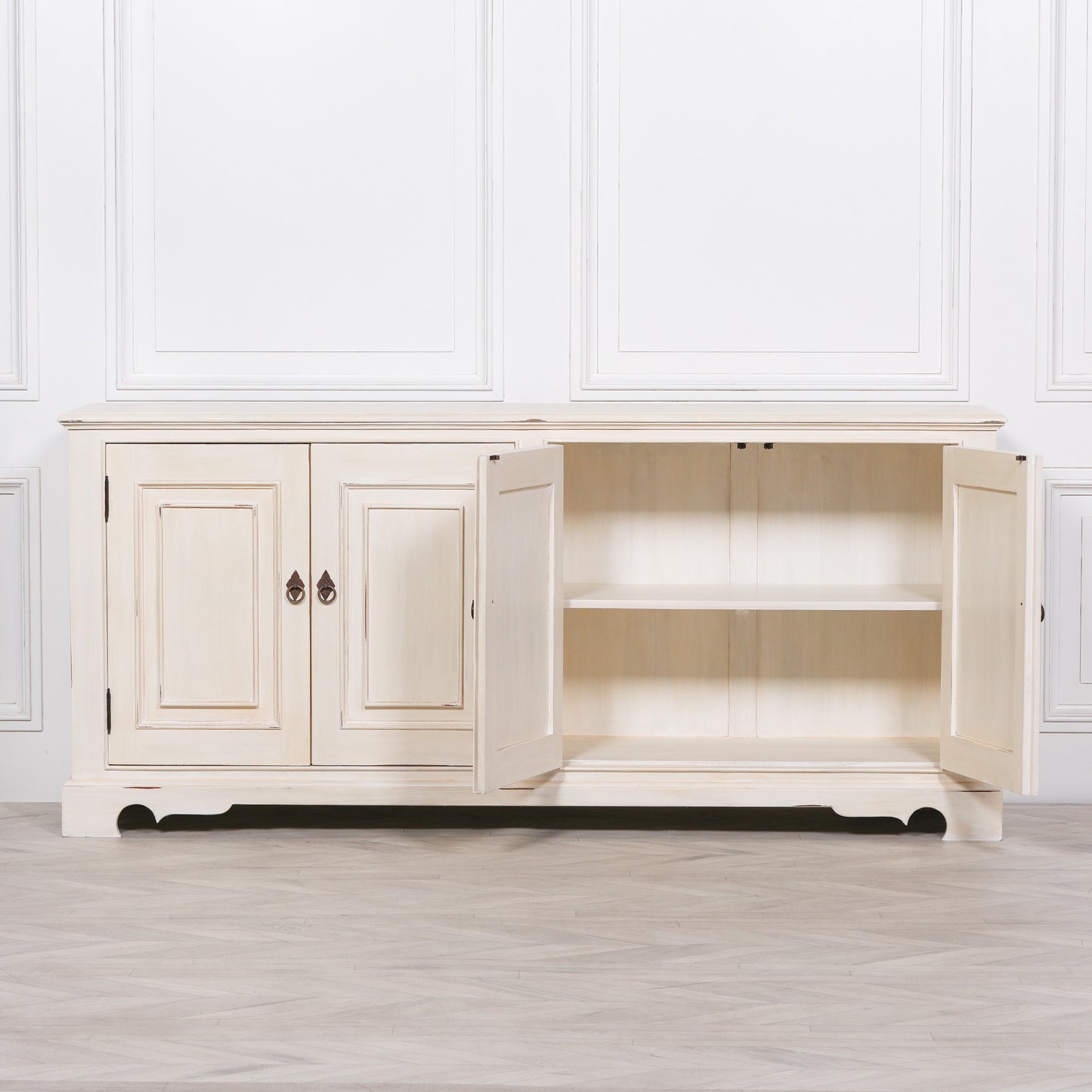 White Distressed Oriental Sideboard