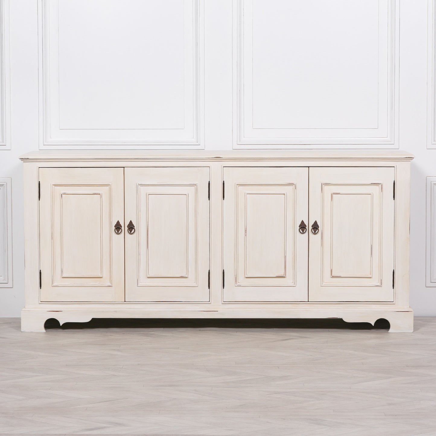 White Distressed Oriental Sideboard