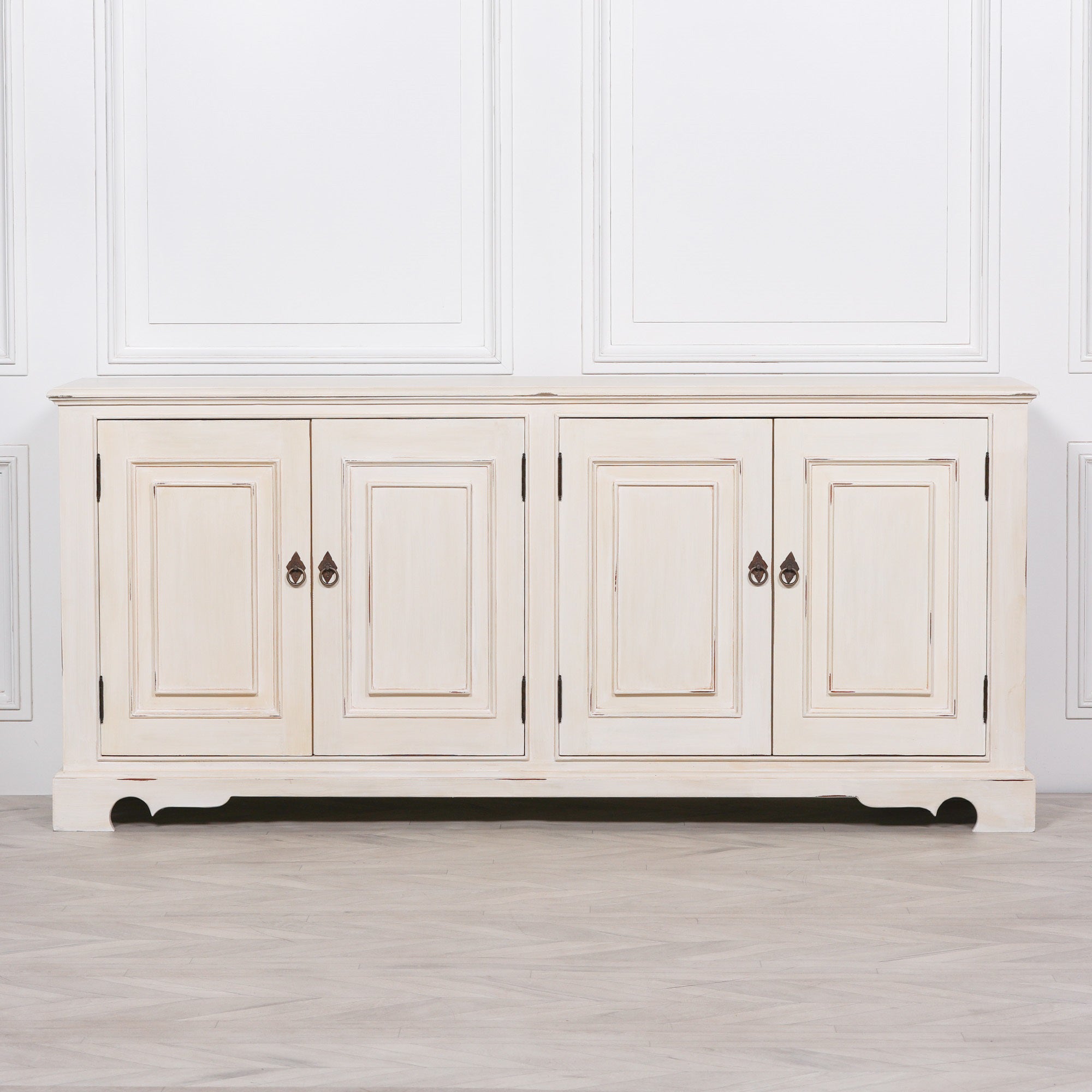 White Distressed Oriental Sideboard