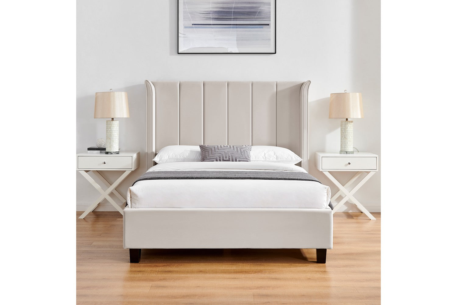 The Pumford Double Bed Frame Natural Velvet Heritage Home