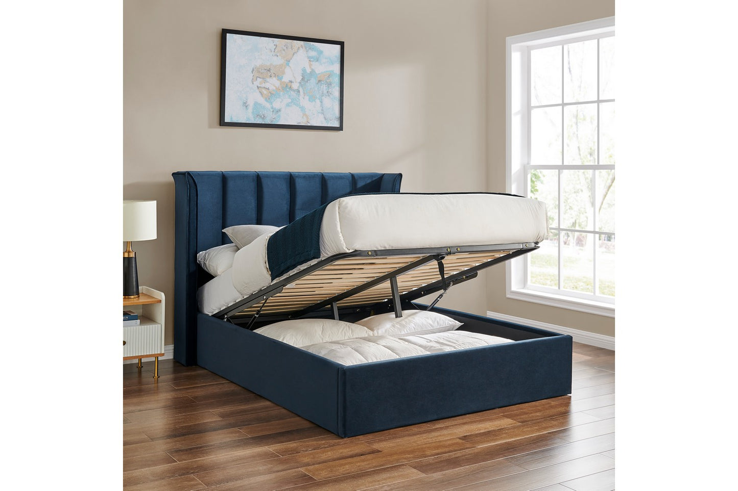 The Pumford Double Storage Bed Blue Velvet