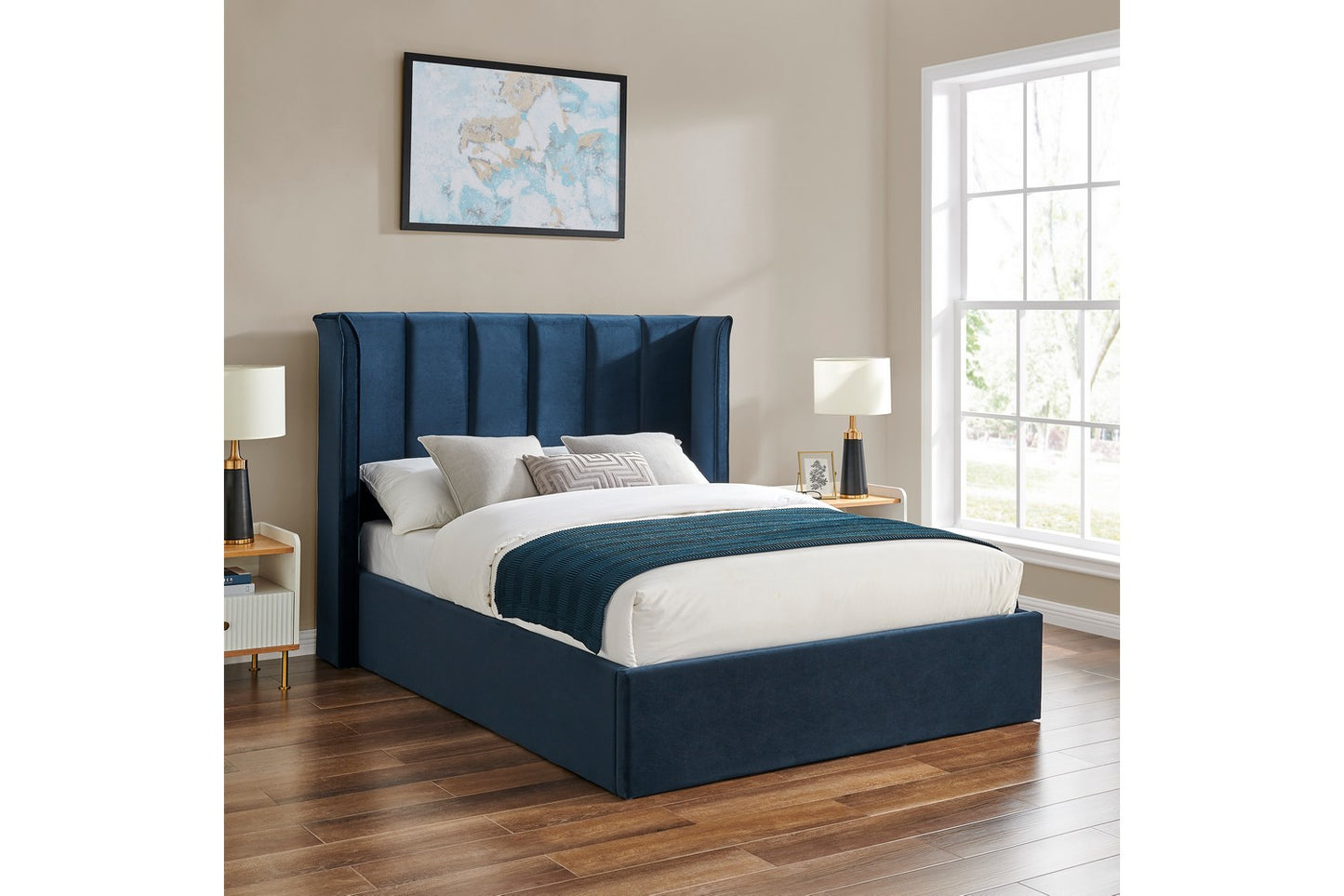 The Pumford Double Storage Bed Blue Velvet