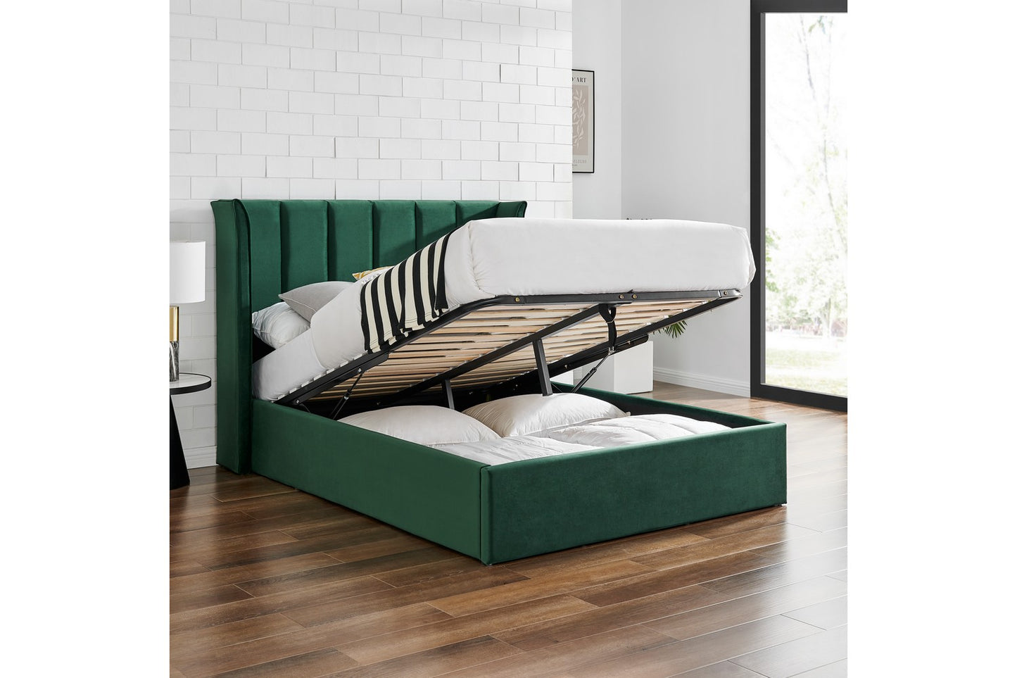 The Pumford Double Storage Bed Emerald Green Velvet