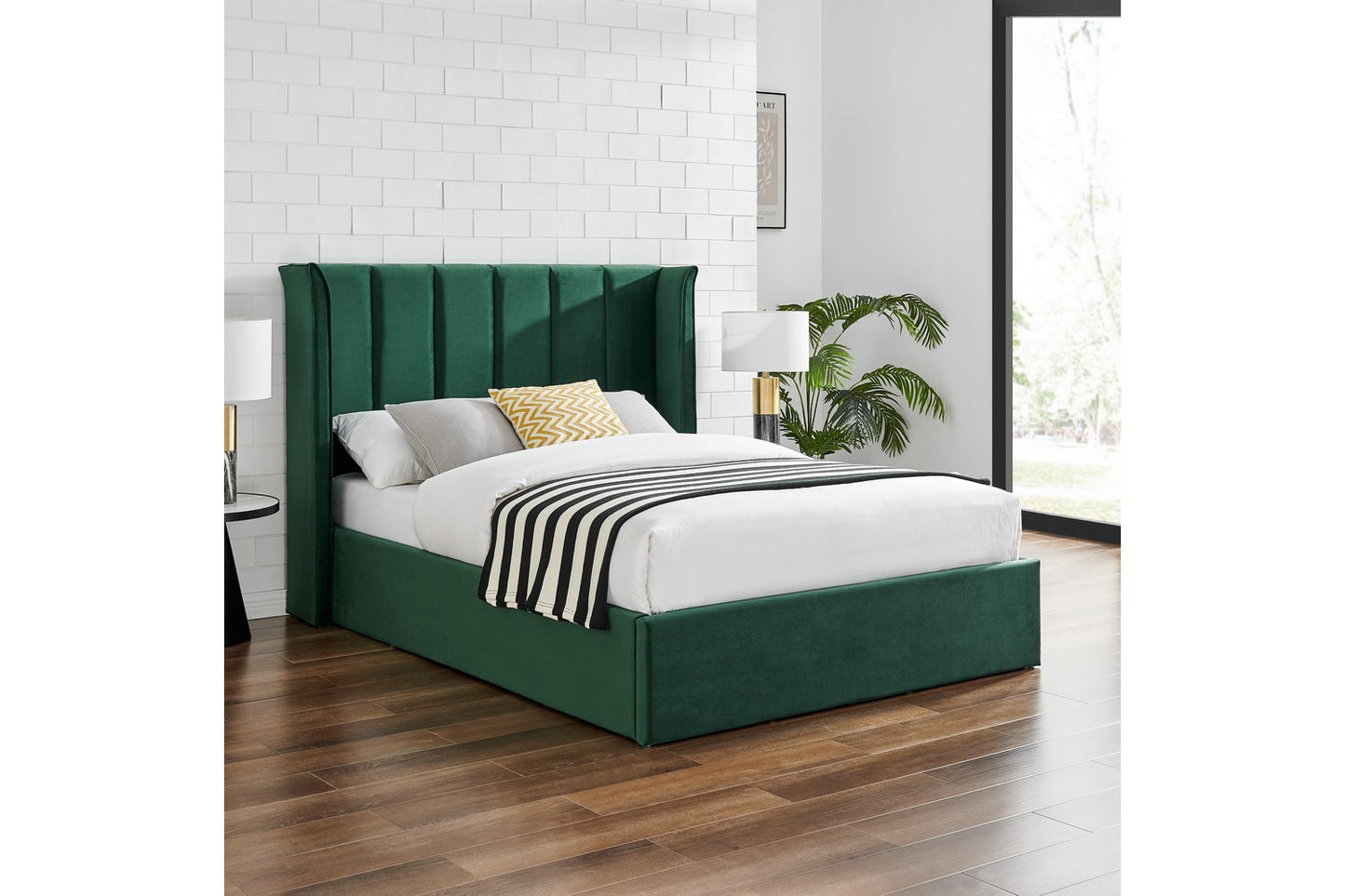 The Pumford Double Storage Bed Emerald Green Velvet