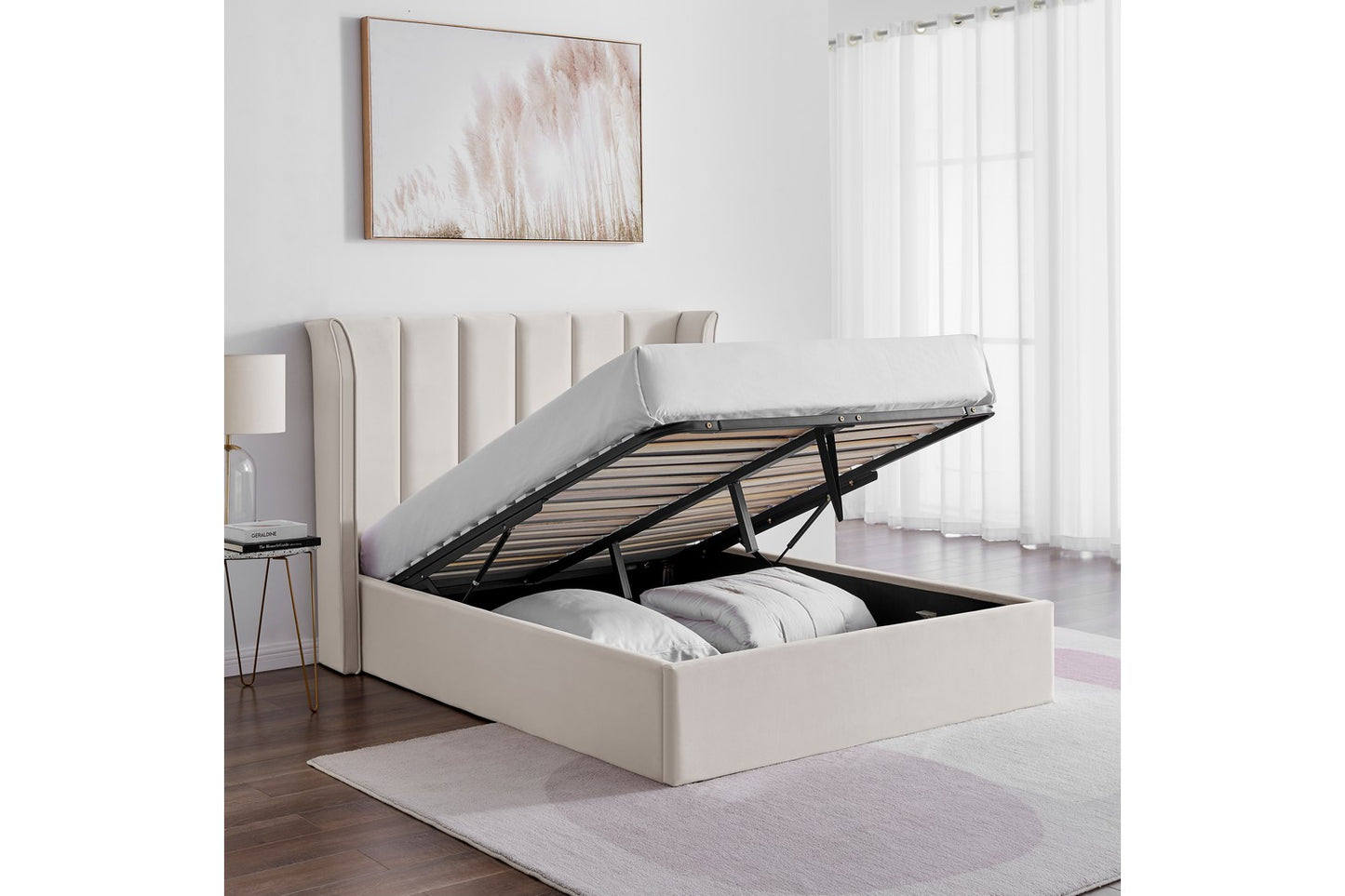 The Pumford Double Storage Bed Natural Velvet