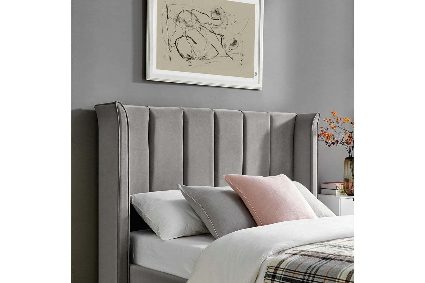 The Pumford Double Storage Bed Grey Velvet