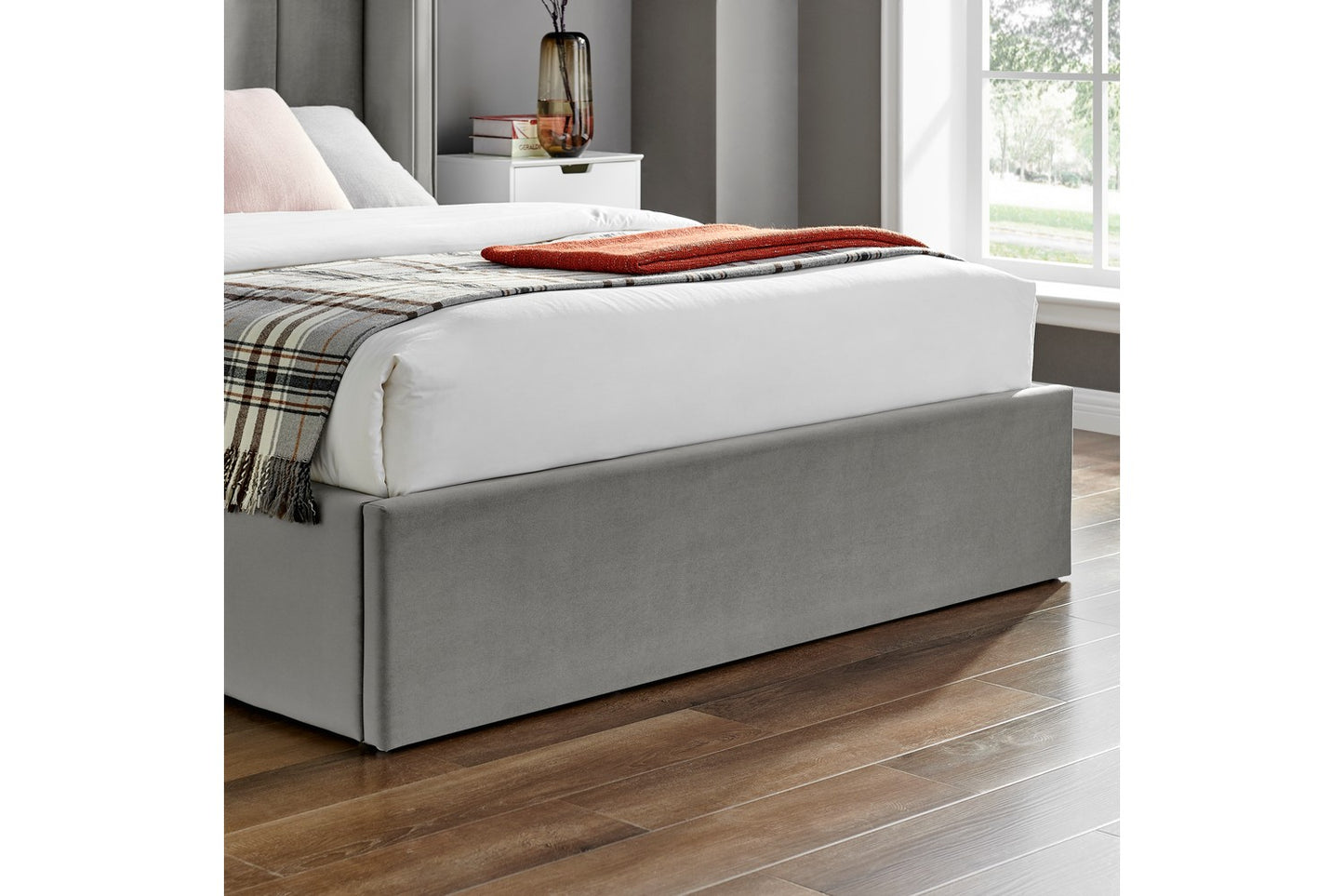 The Pumford Double Storage Bed Grey Velvet