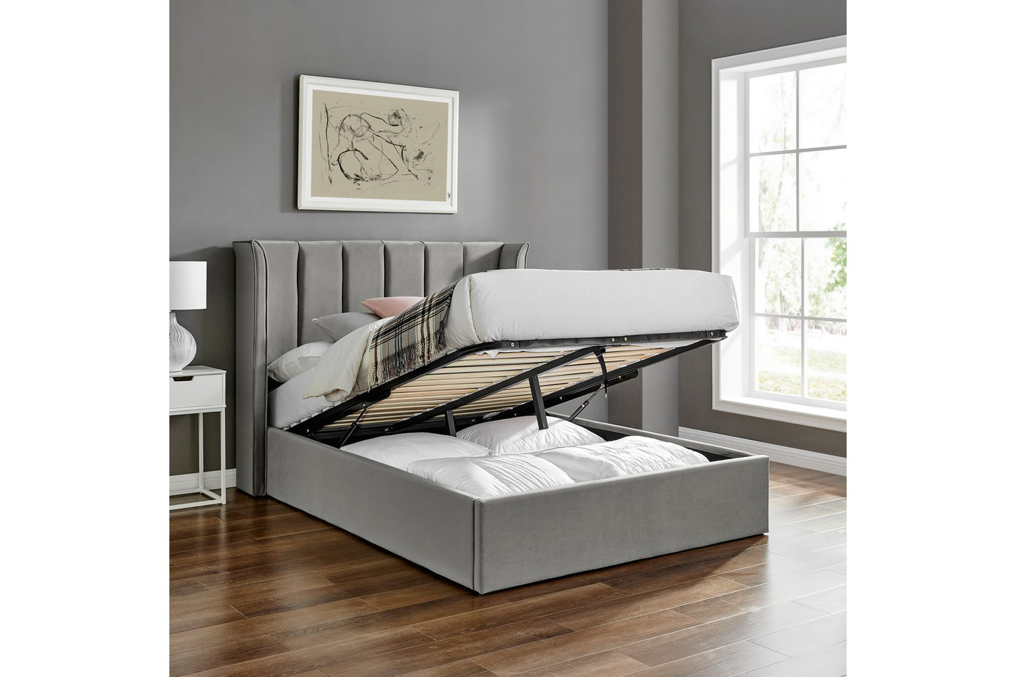 The Pumford Double Storage Bed Grey Velvet