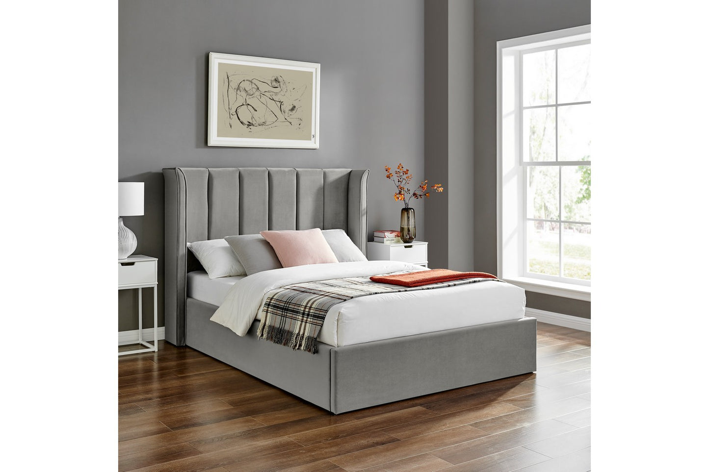 The Pumford Double Storage Bed Grey Velvet