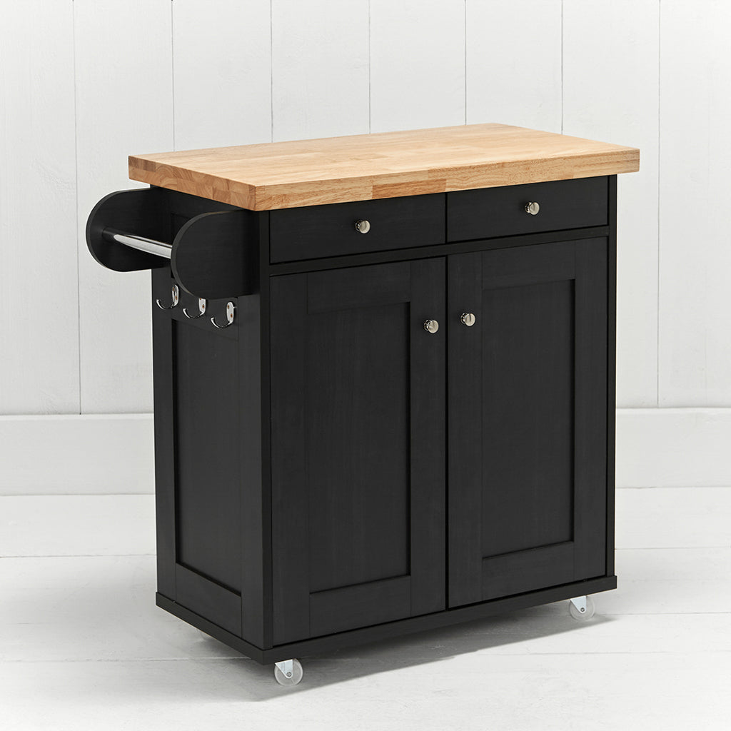 Harry Christian Home Black Kitchen Island With Oak Top