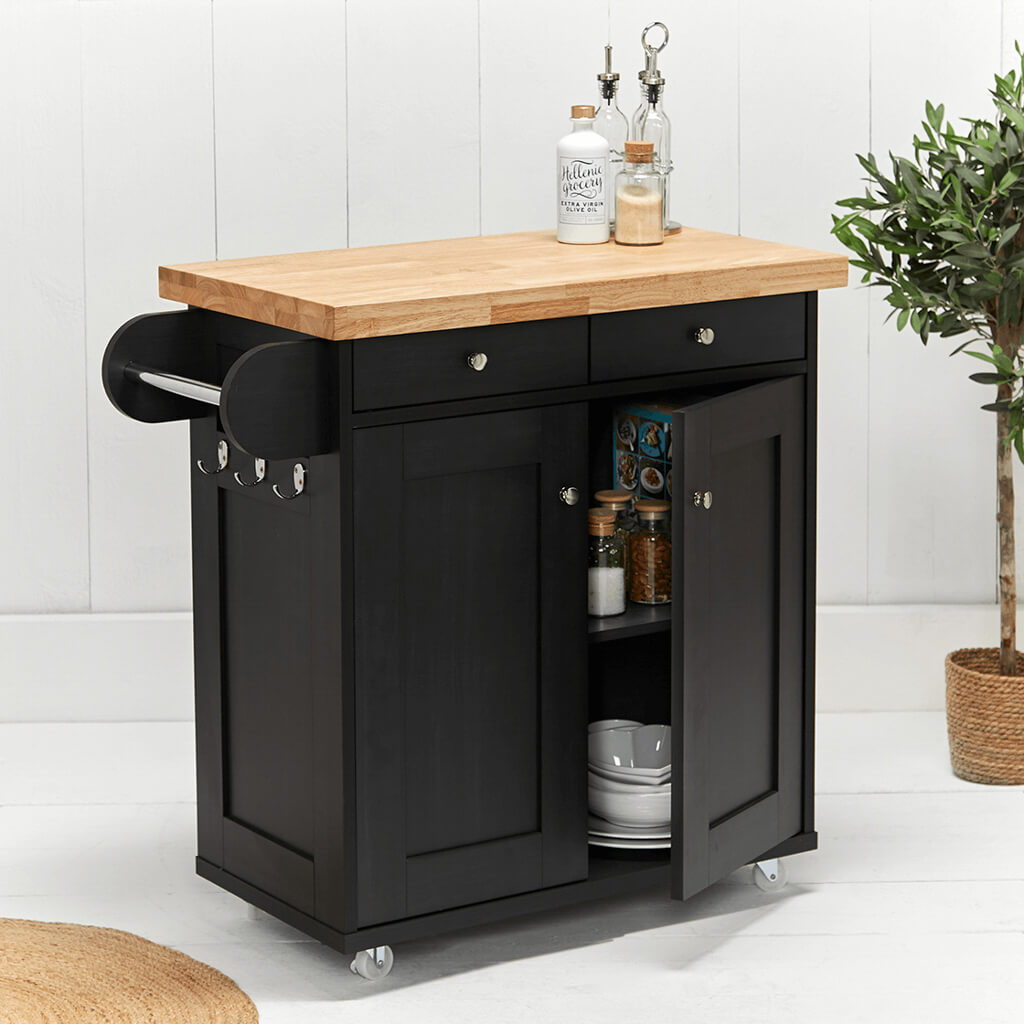 Harry Christian Home Black Kitchen Island With Oak Top