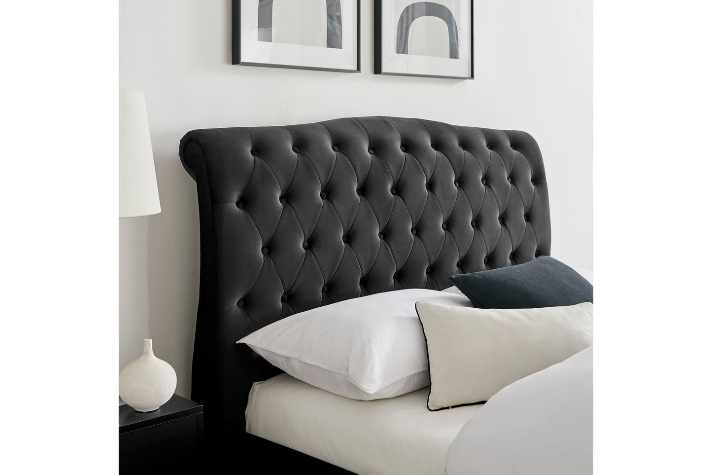 The Olivia Double Bed In Black Velvet