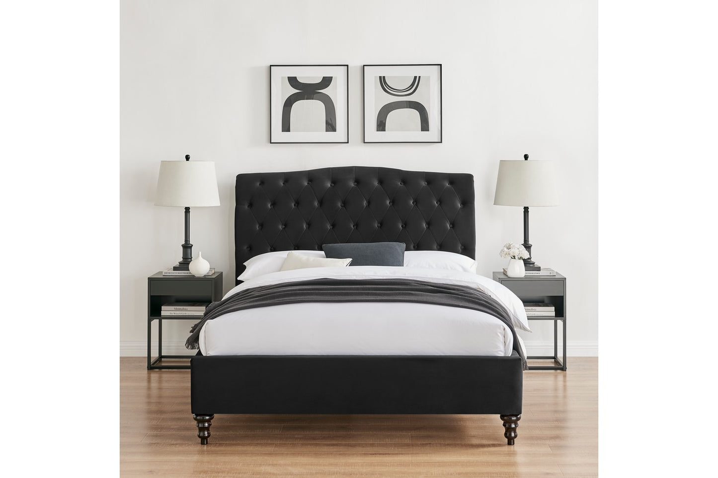 The Olivia Double Bed In Black Velvet