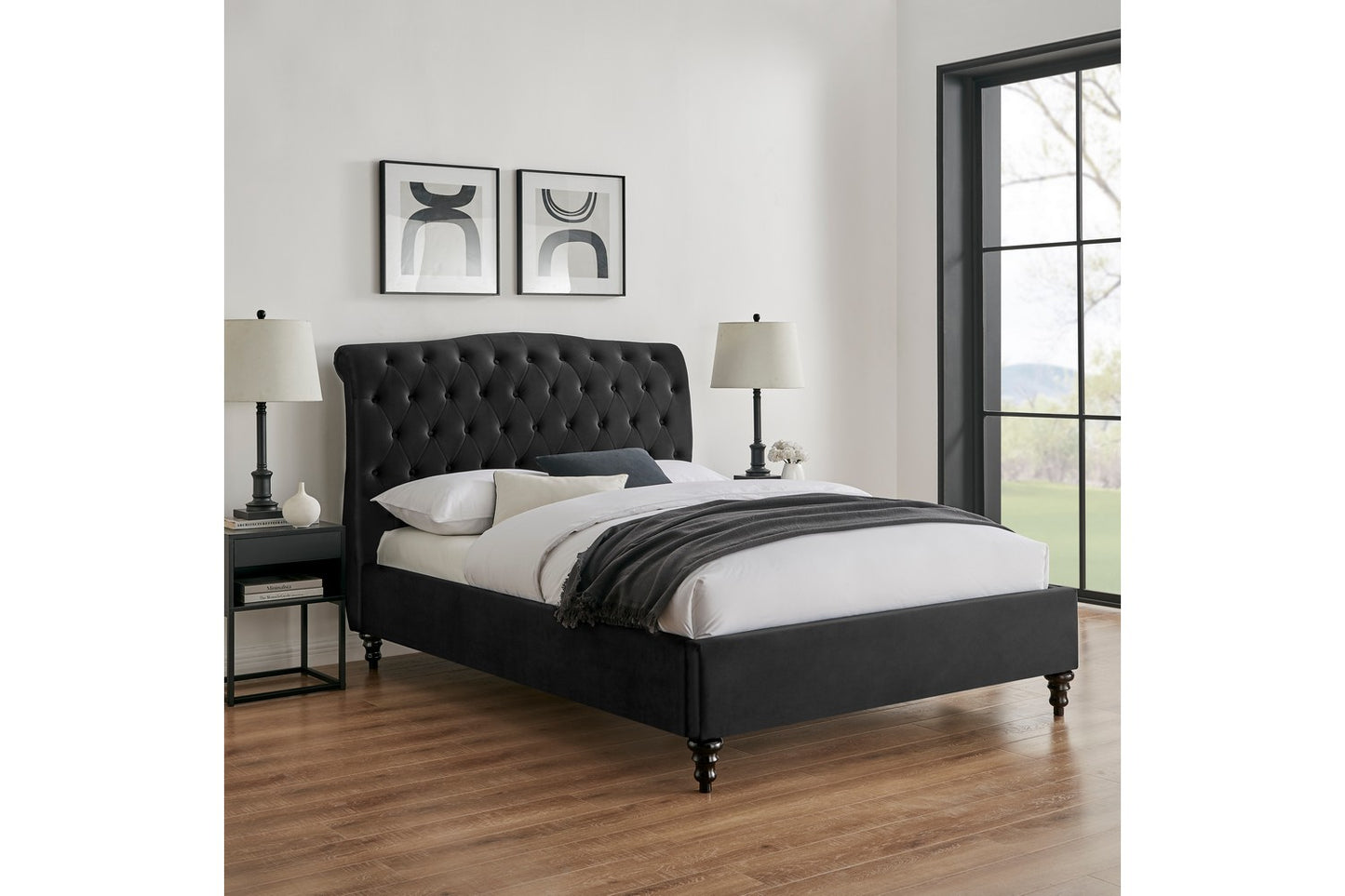 The Olivia Double Bed In Black Velvet