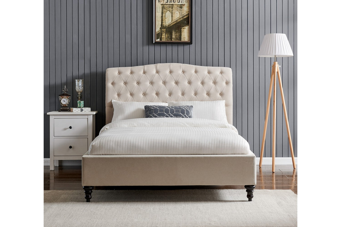 The Olivia Double Bed In Natural Velvet