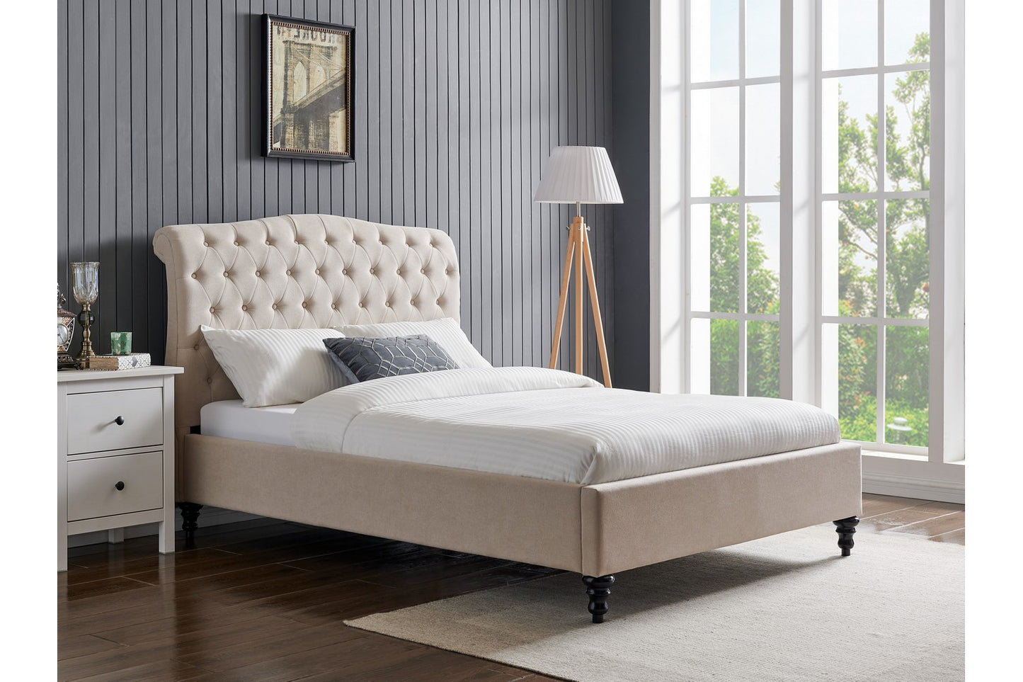 The Olivia Double Bed In Natural Velvet