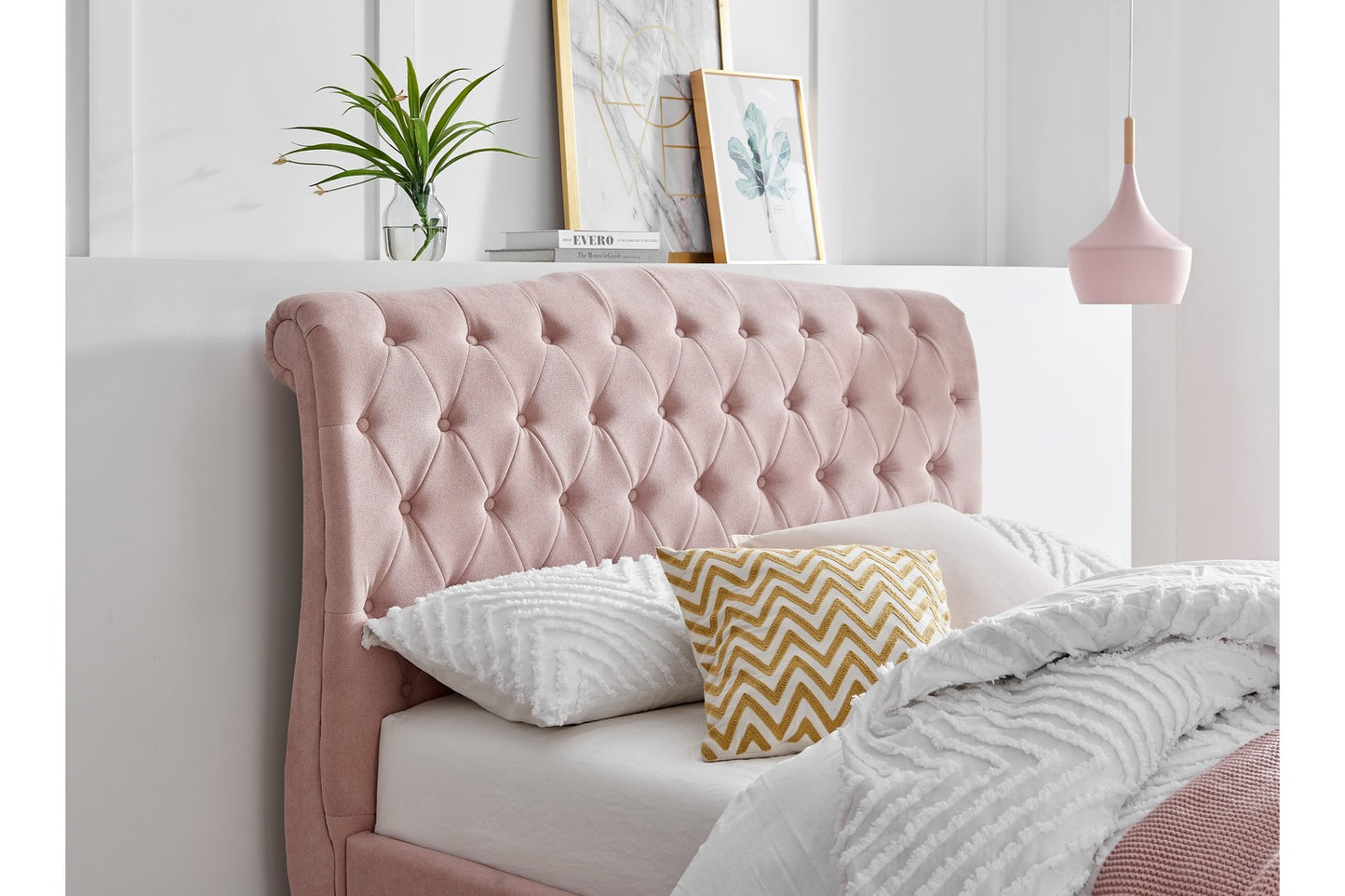 The Olivia Double Bed In Pink Velvet