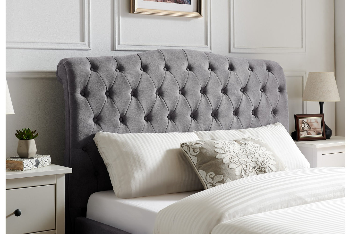 The Olivia Super Kingsize Bed Light Grey Velvet