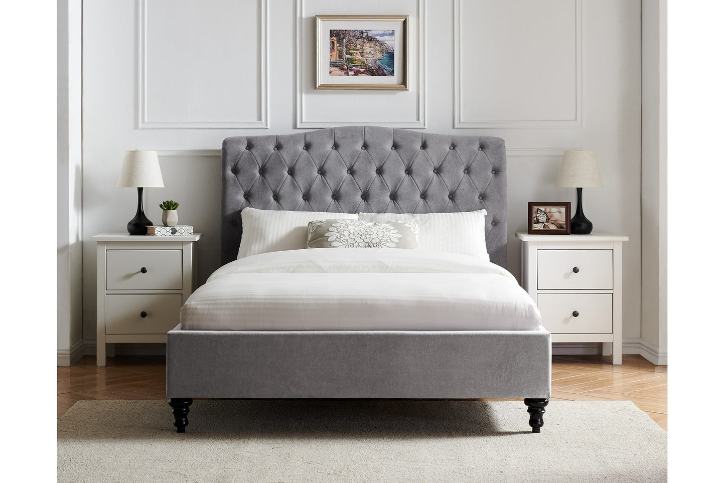 The Olivia Super Kingsize Bed Light Grey Velvet