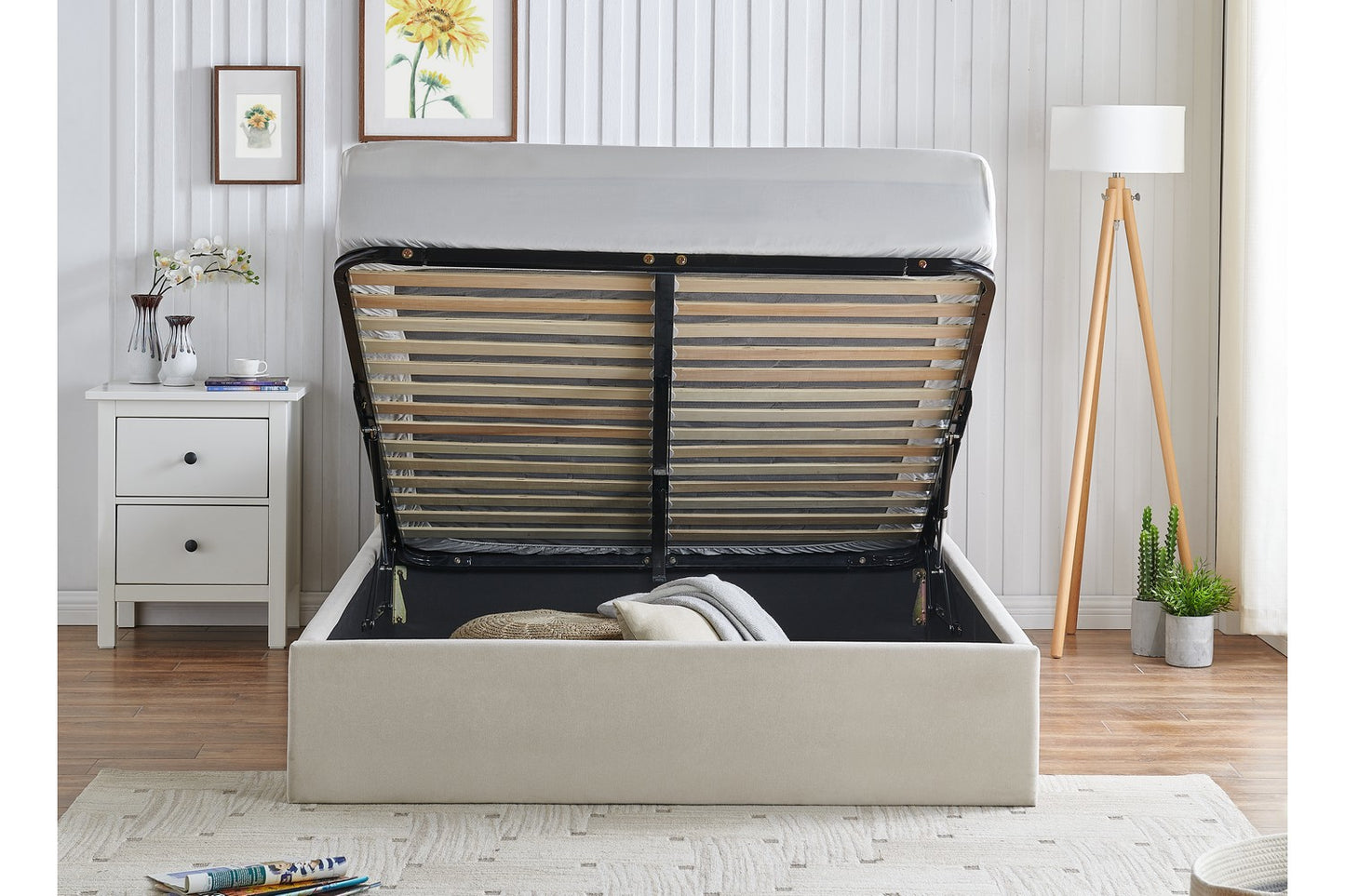 The Olivia Double Gas Lift Storage Bed Natural Velvet