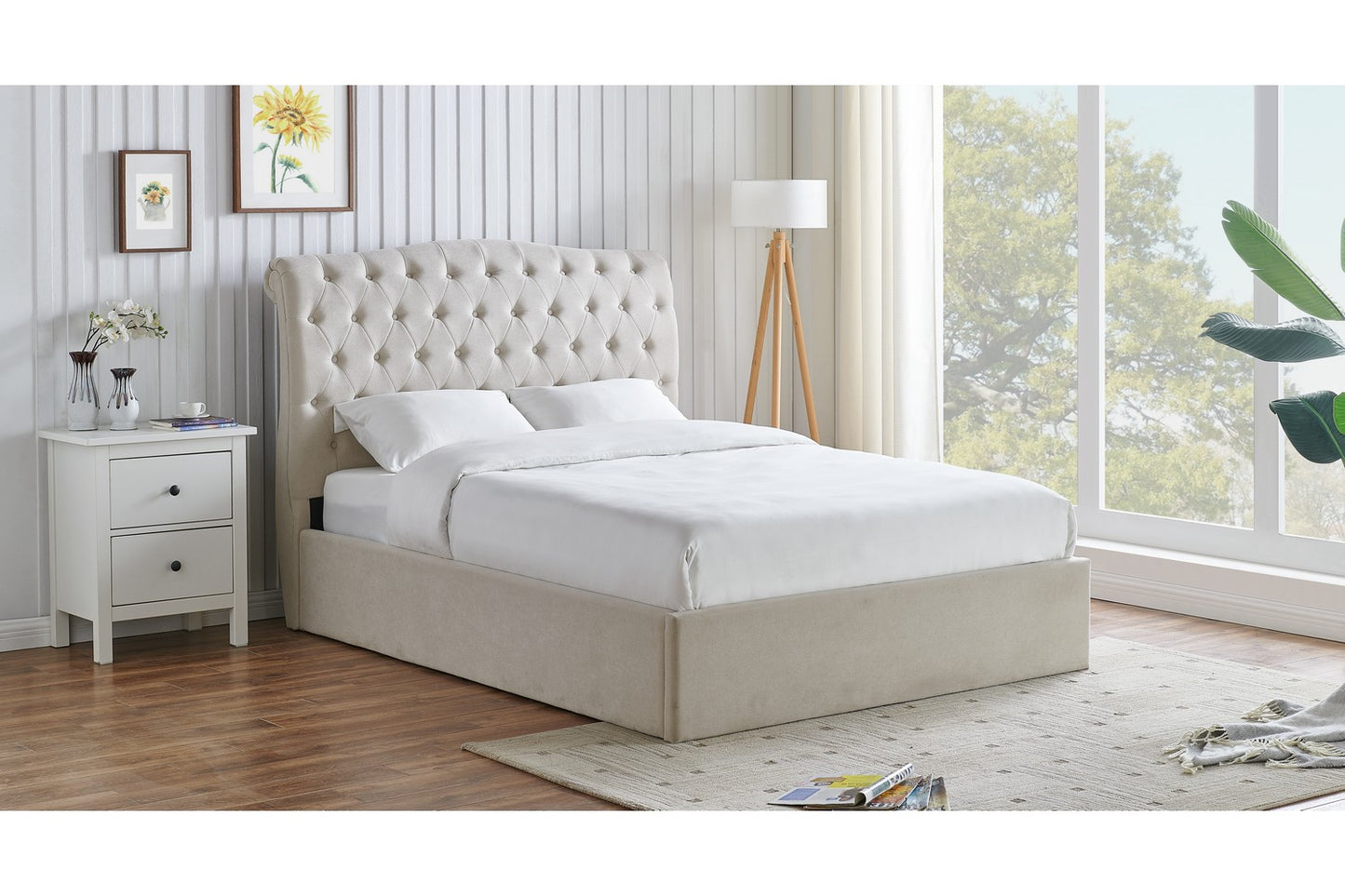 The Olivia Double Gas Lift Storage Bed Natural Velvet