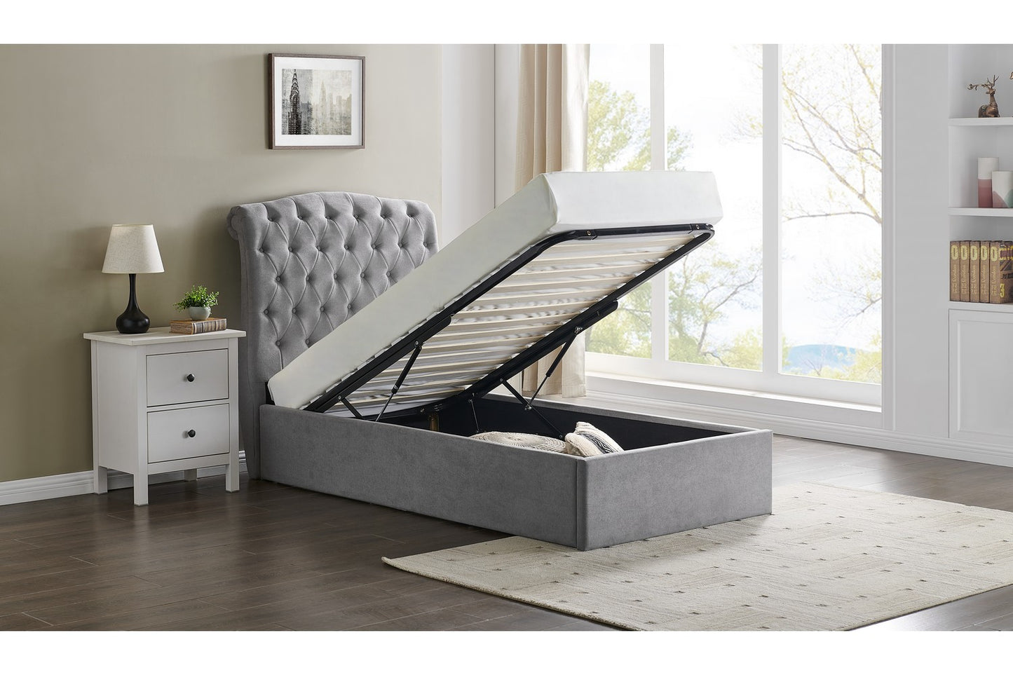 The Olivia Single Ottoman Storage Bed Light Grey