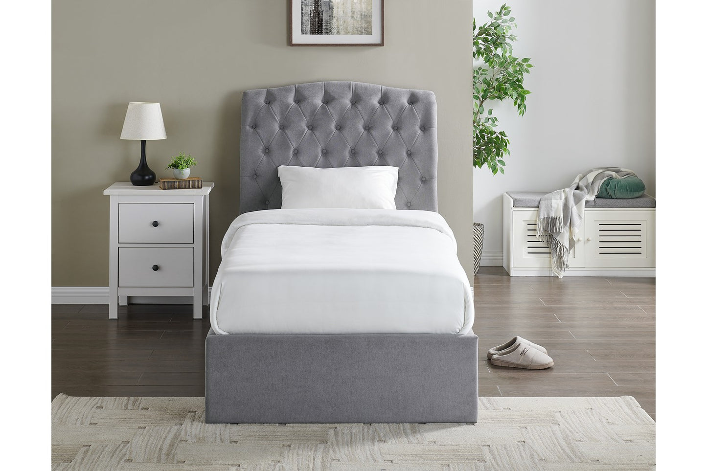 The Olivia Single Ottoman Storage Bed Light Grey