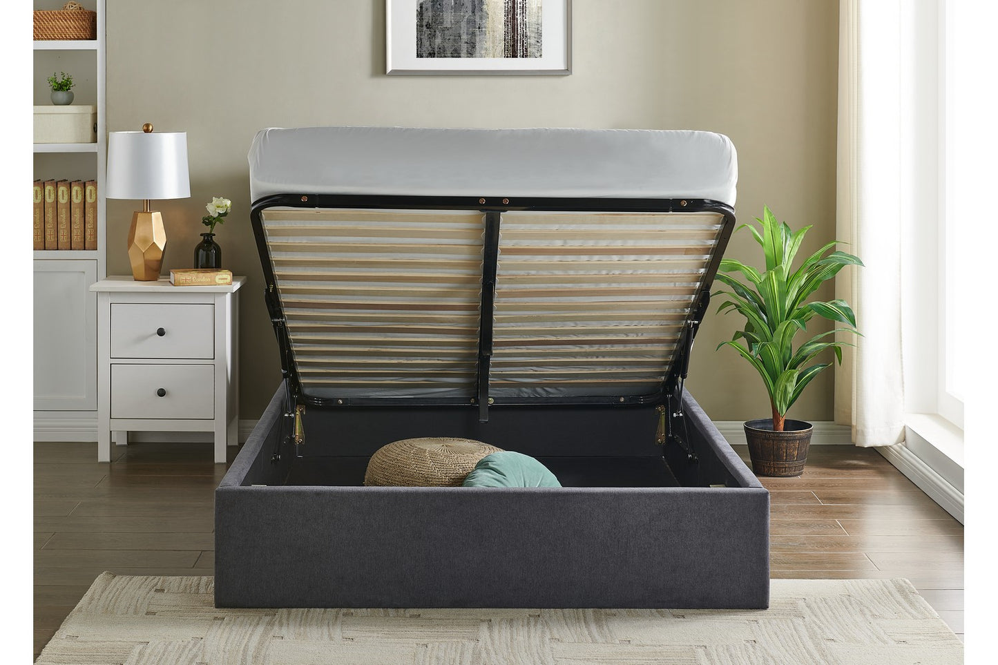 The Olivia Kingsize Gas Lift Storage Bed Dark Grey Velvet