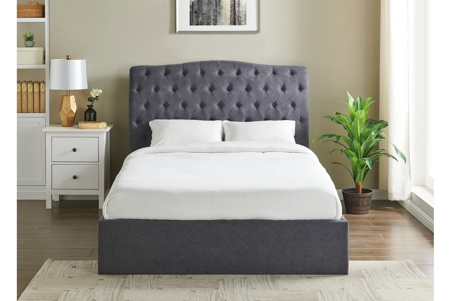 The Olivia Kingsize Gas Lift Storage Bed Dark Grey Velvet